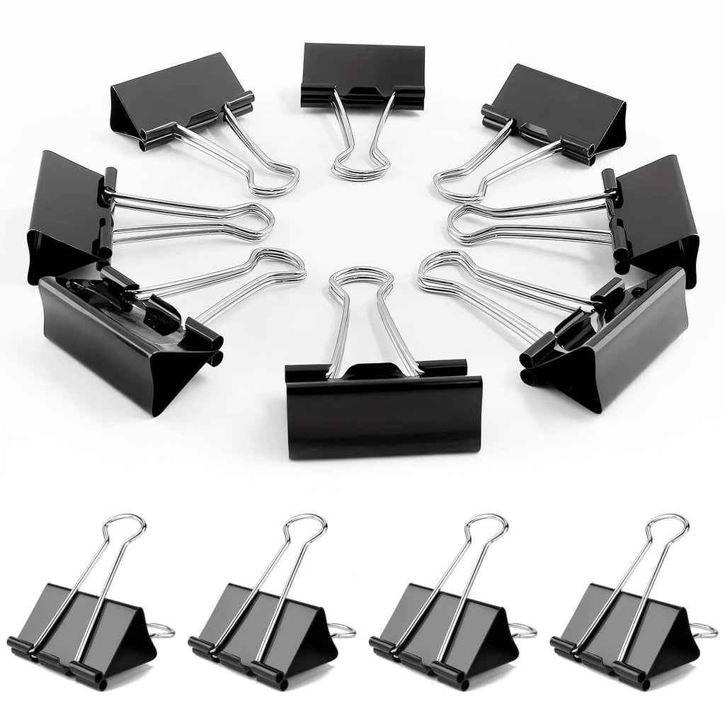 Black medium binder clips set with silver spring handles, 72-piece pack