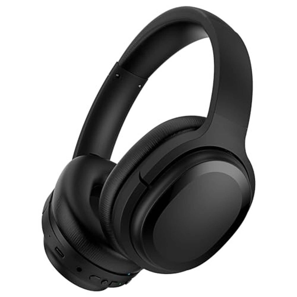 Black over-ear Bluetooth headphones, front three-quarter view