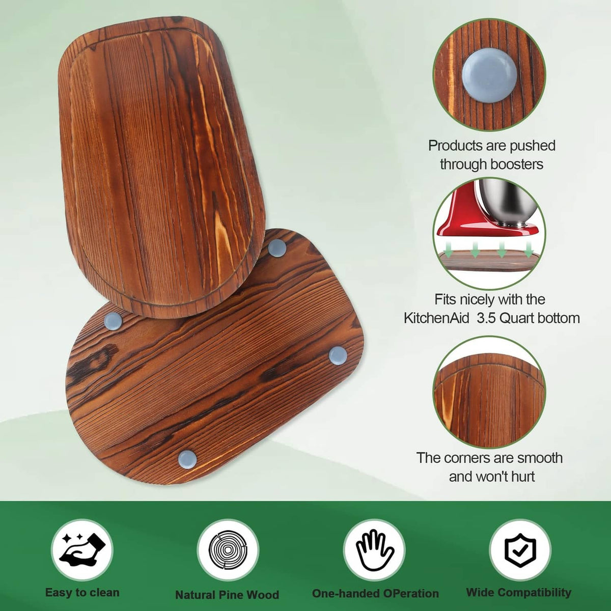 Dark wood two-piece mixer slider with blue grip pads and smooth corner edges