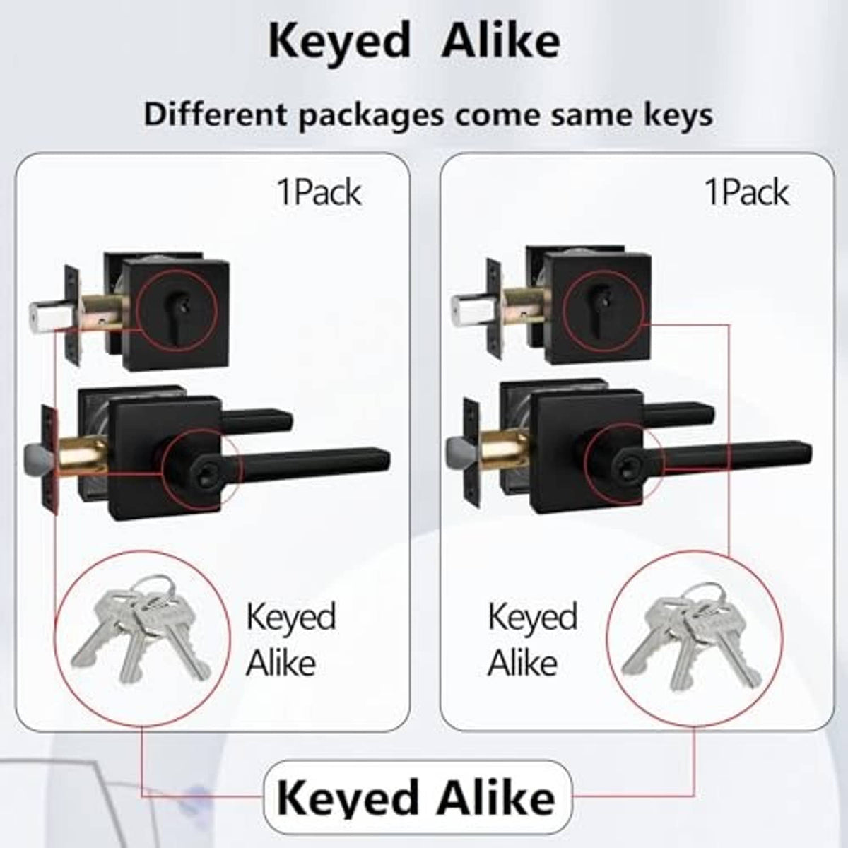 Keyed alike lock set diagram showing same keys for multiple packs