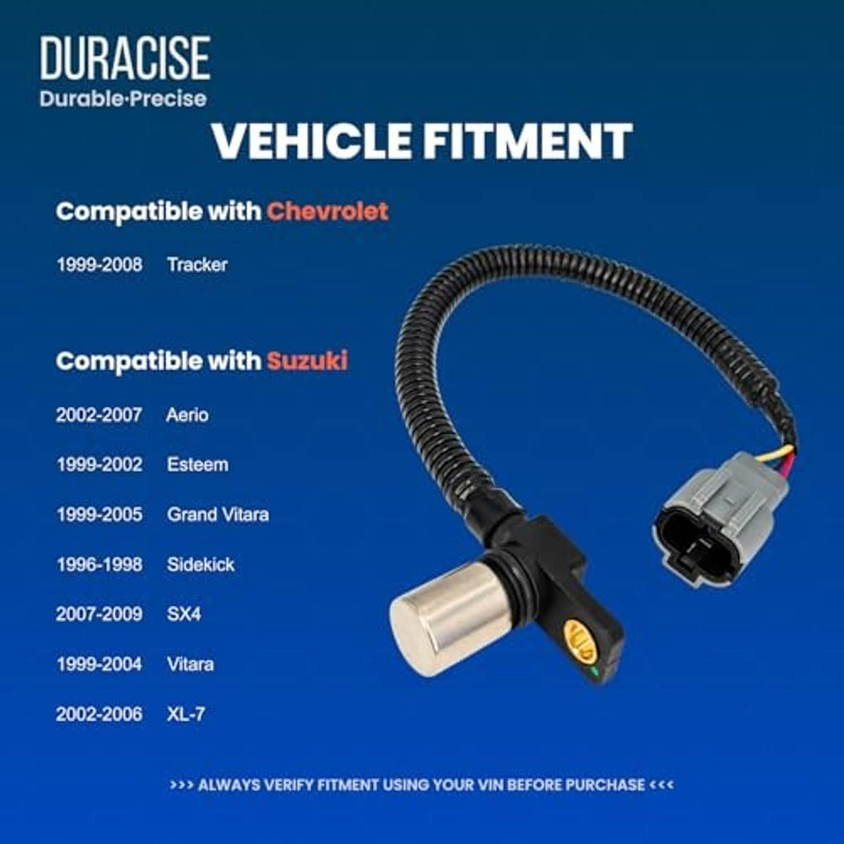 Crankshaft position sensor with black cable, gray connector, and silver cylindrical sensor tip