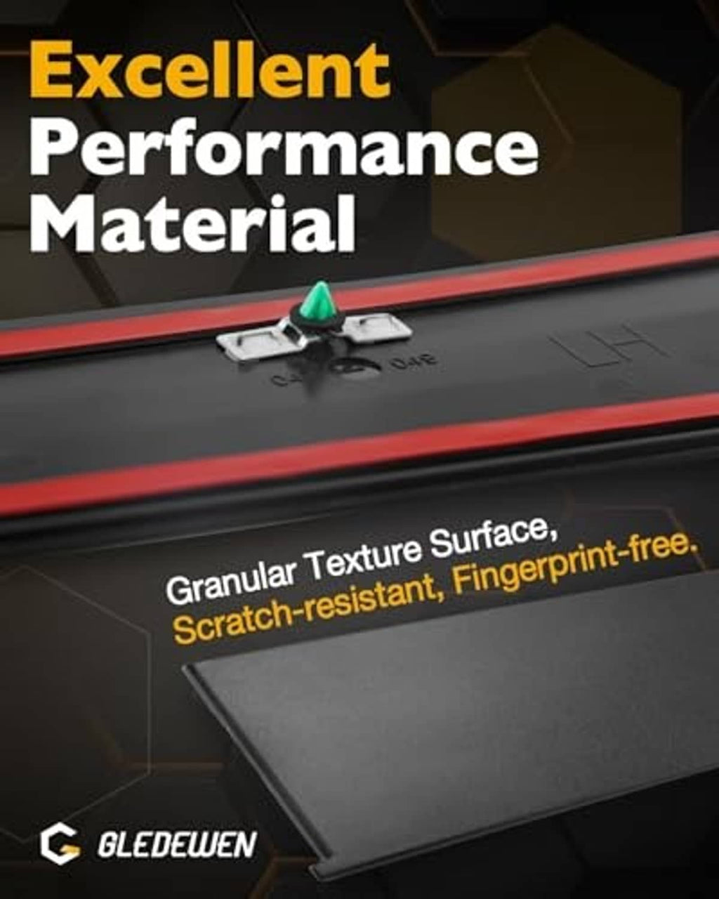 B-pillar trim molding set material graphic with textured scratch-resistant surface detail
