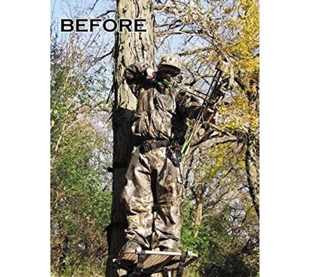 Archery tree branch holders with platform and tie straps before mounting on a tree