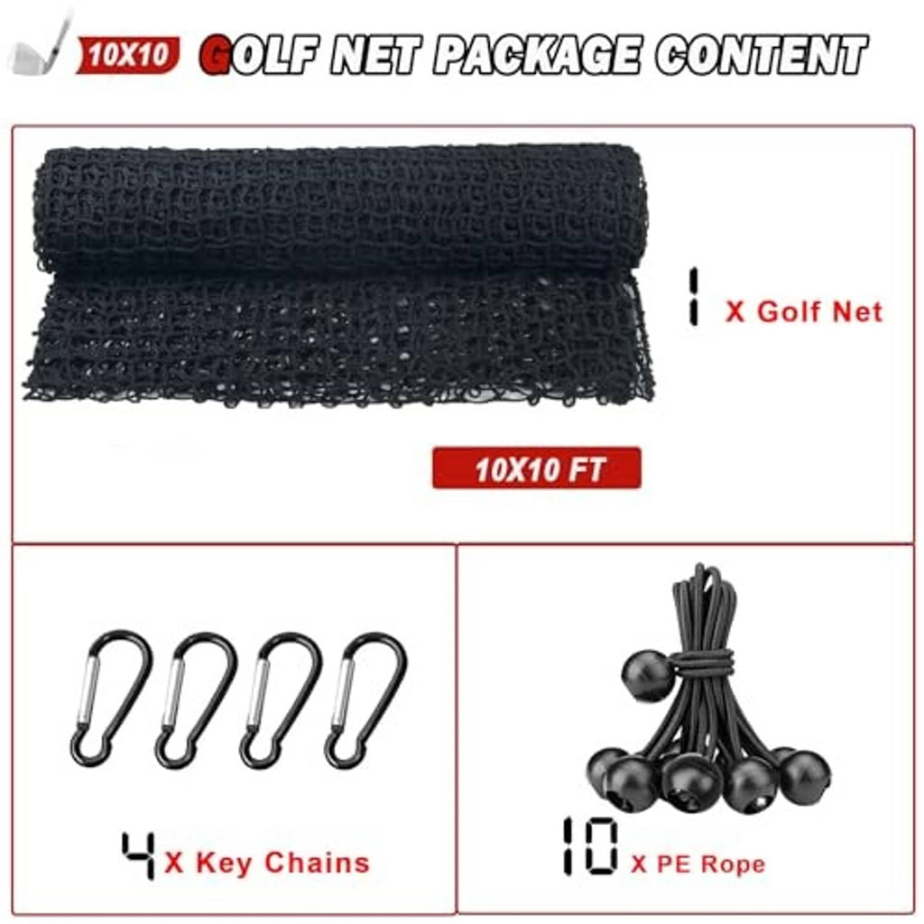 Folded black sports net package with key chains and rope ties included