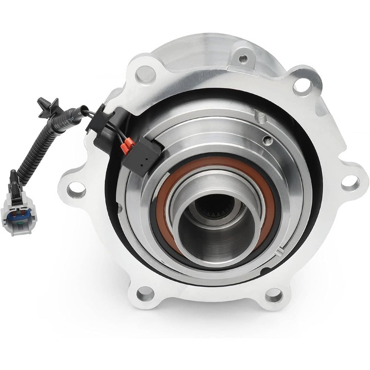Rear differential coupling front view with hub seal and wiring harness