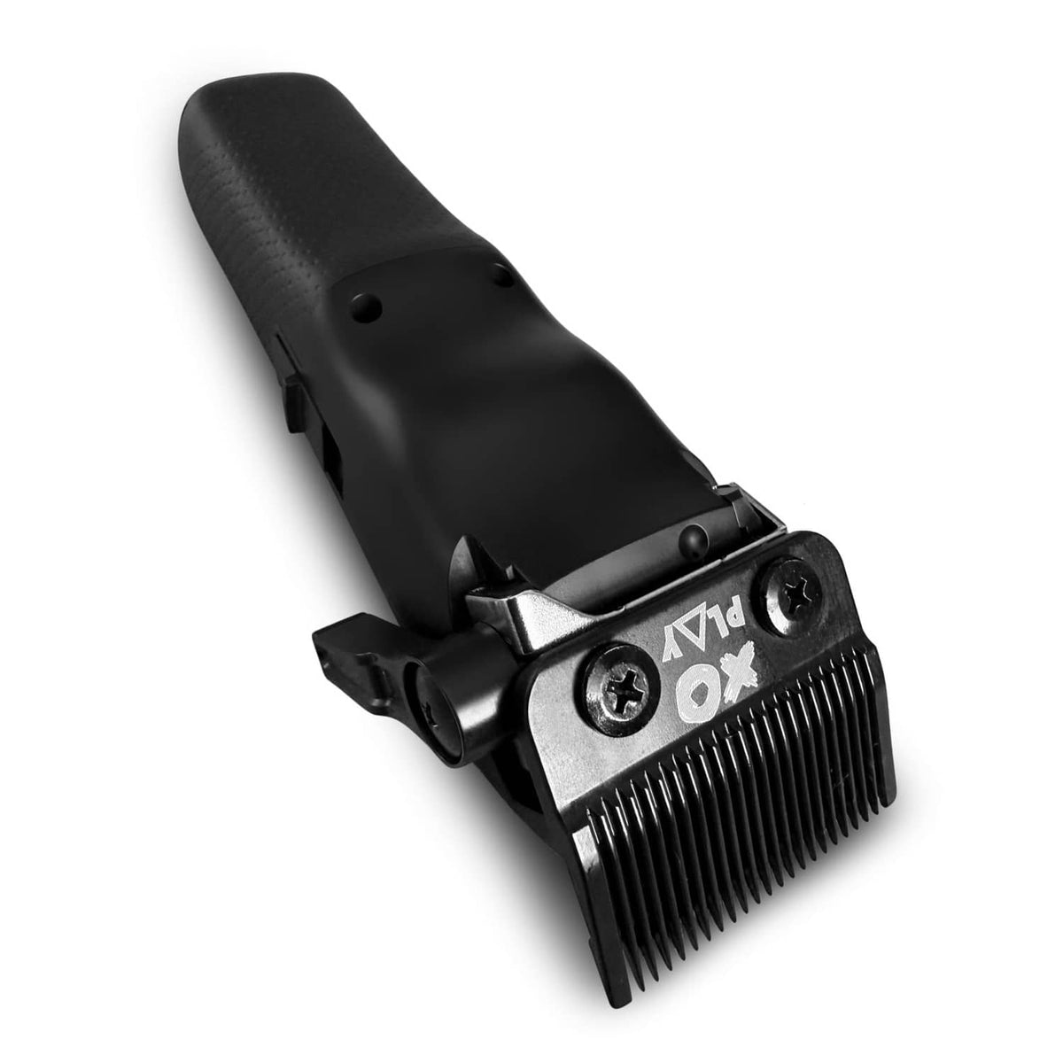 Black hair clipper blade attachment with adjustable guide and comb teeth