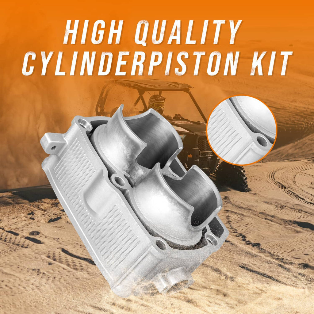 Cast aluminum cylinder block with two cylinder bores and mounting ports
