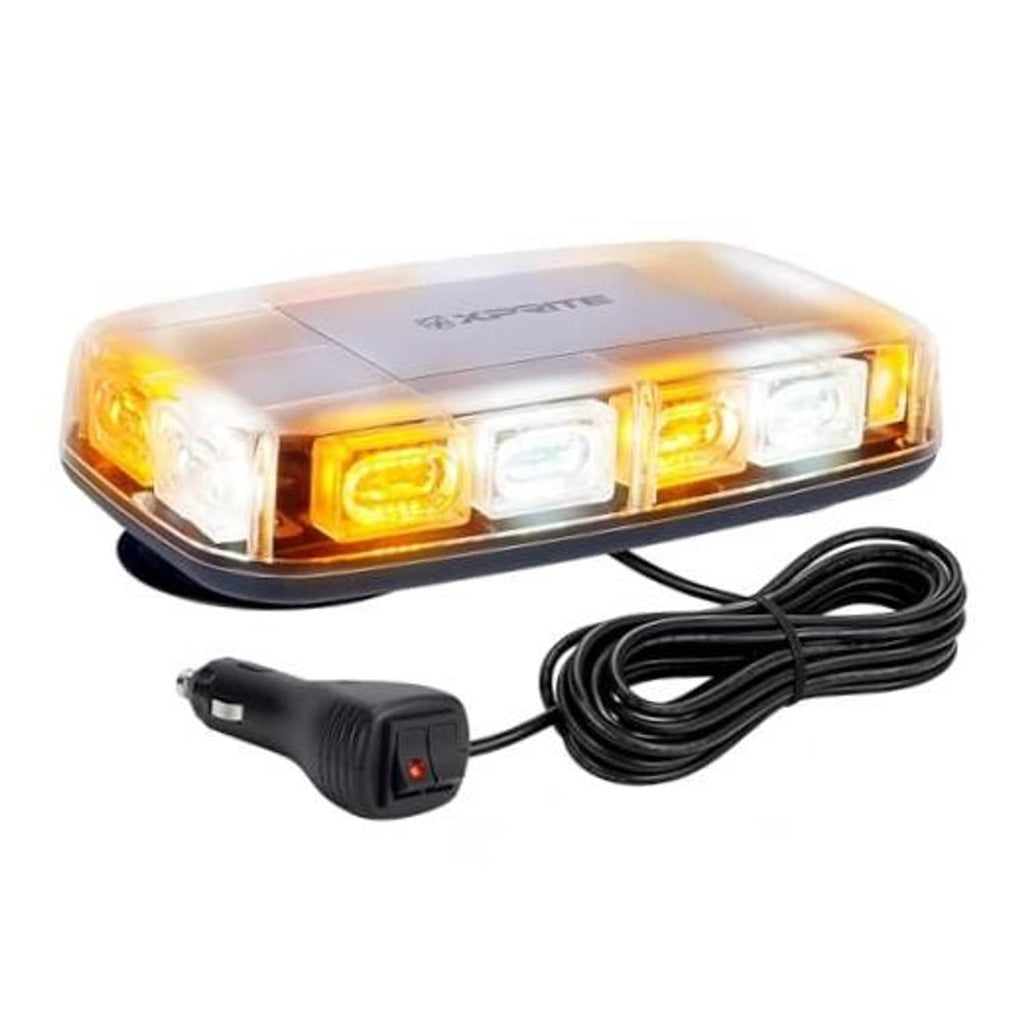 Mini roof strobe light bar with amber/white LEDs and clear cover, black power cable