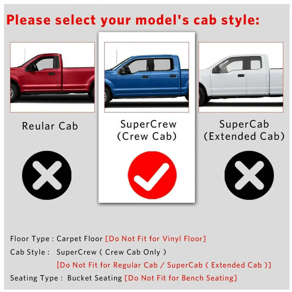 Cab style selection graphic for black TPE floor mats