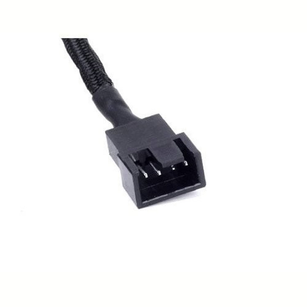 Black PWM splitter cable plug with 4-pin socket, close-up on connector