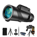 Black monocular telescope with textured grip and large objective lens