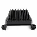 Black voltage regulator rectifier with cooling fins and two mounting brackets