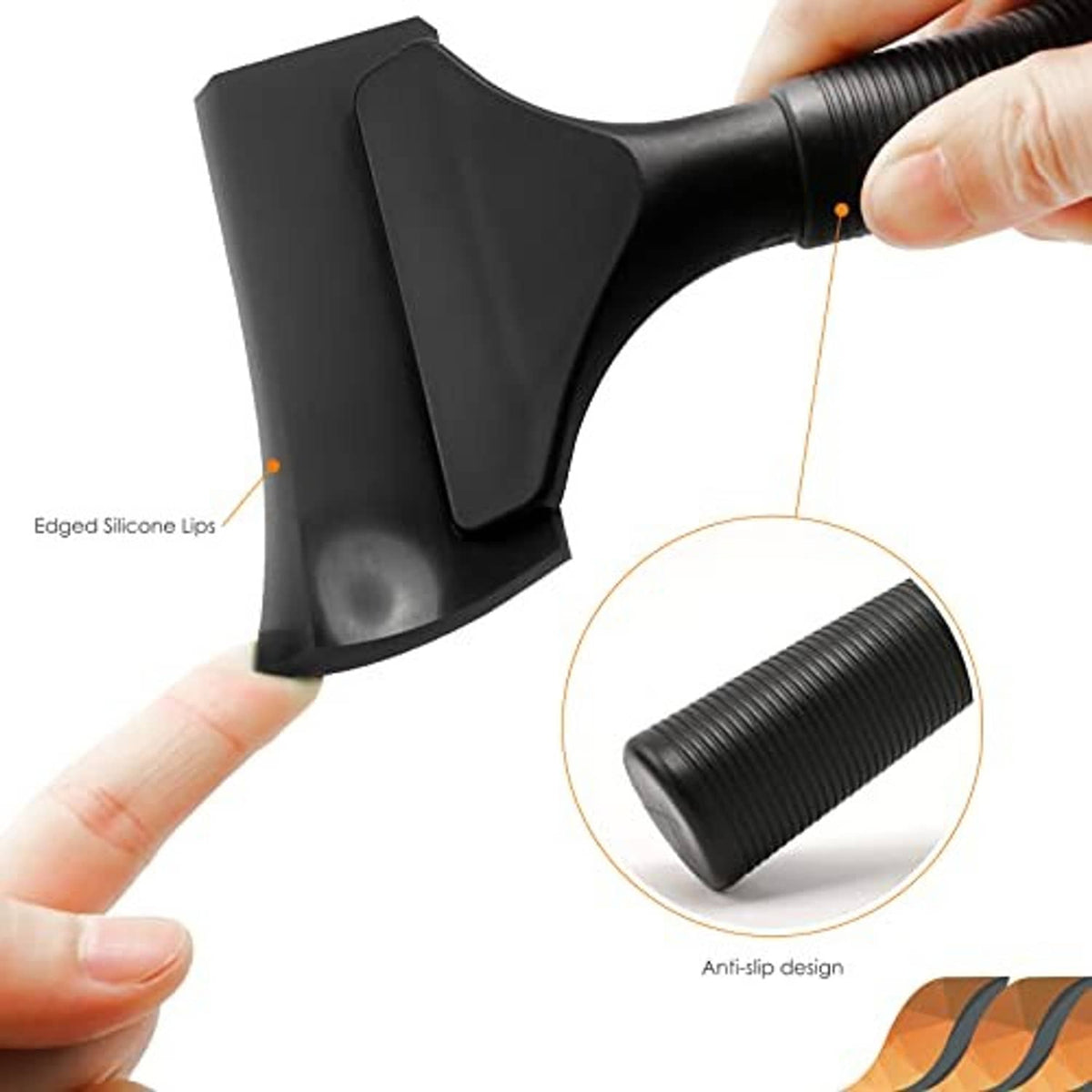 Black rubber squeegee head with ribbed handle and anti-slip grip details