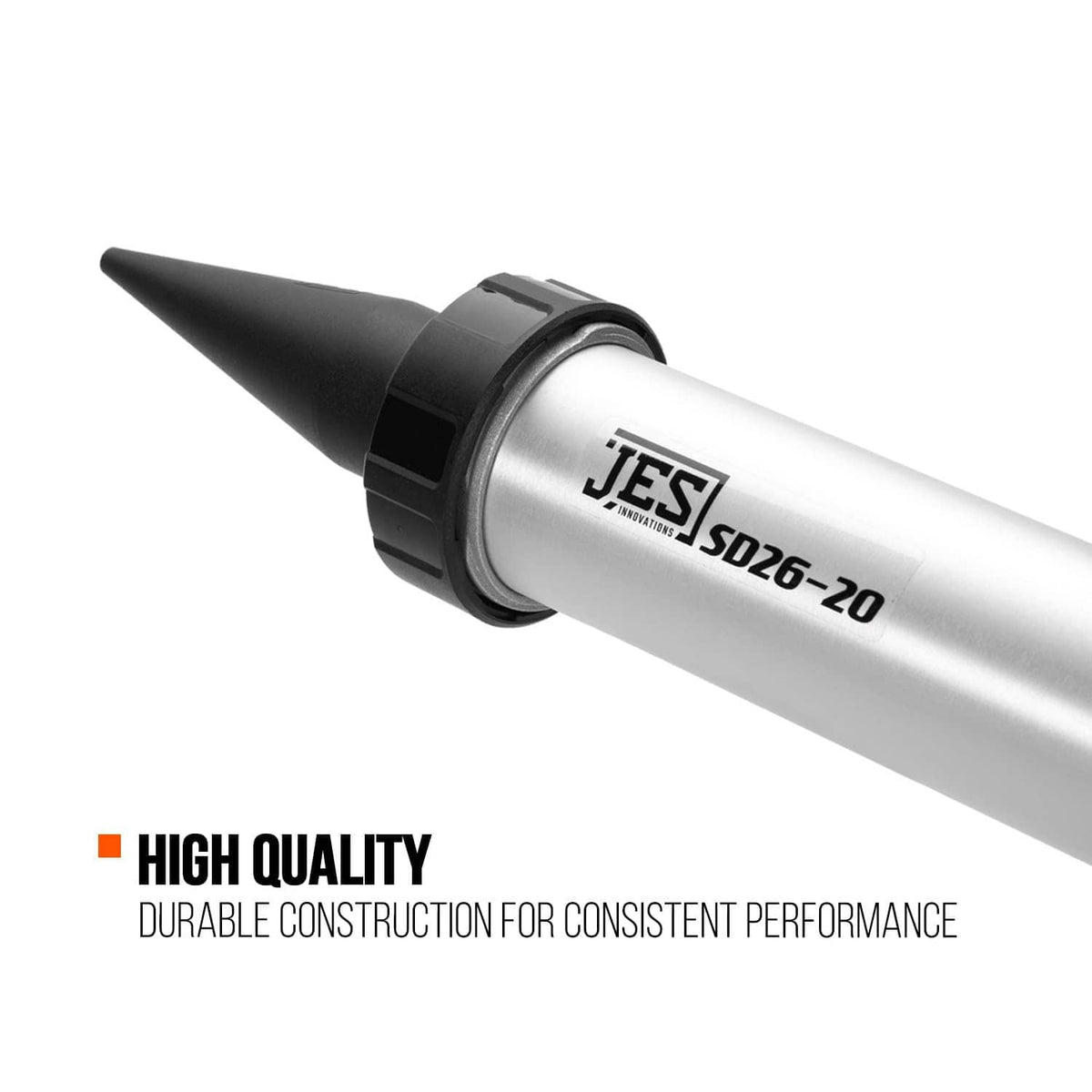Black cone nozzle with collar, pointed tip and printed size code visible