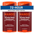 Mando whole body deodorant smooth solid stick, bourbon leather scent, 72-hour odor control