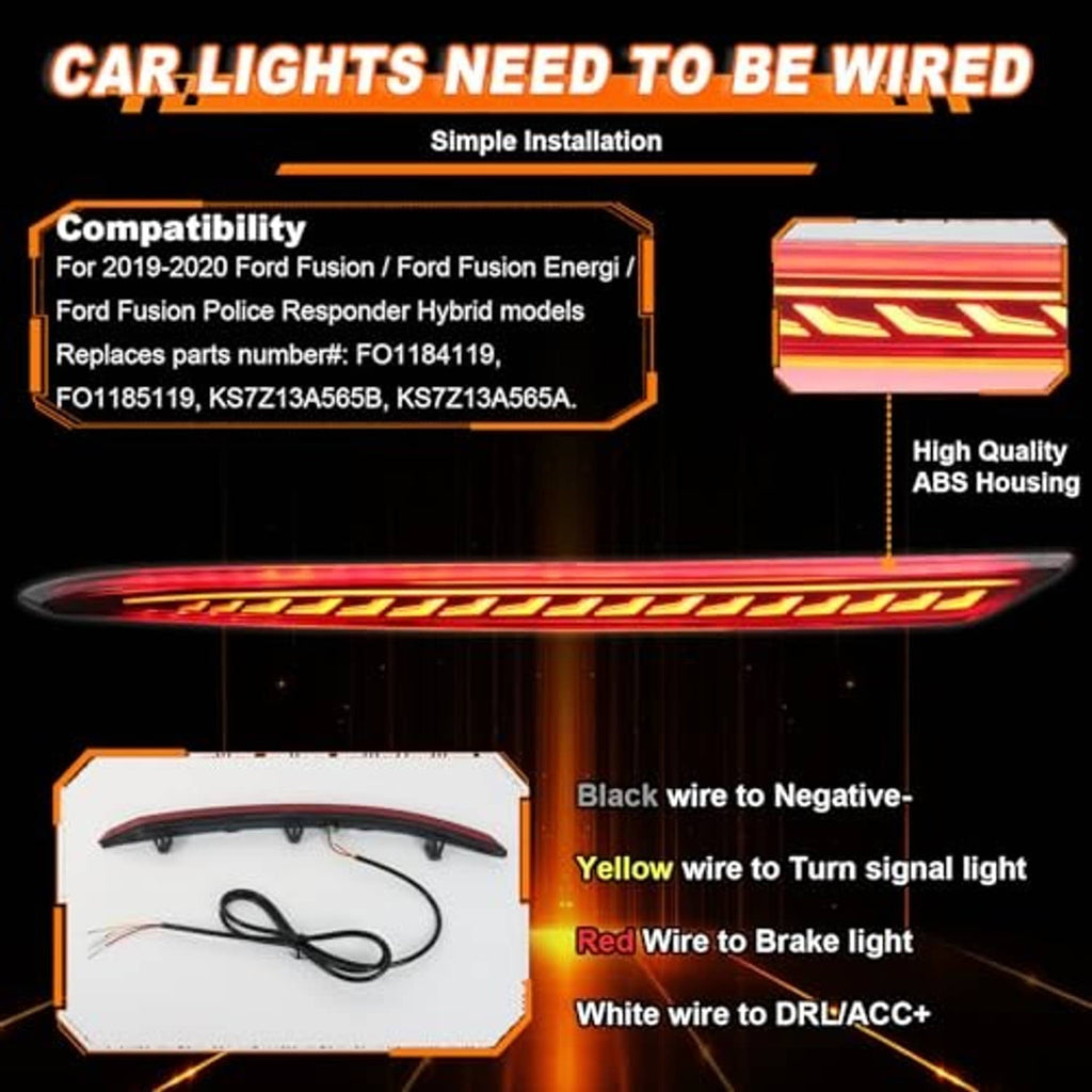 Rear bumper LED reflector light with red lens and wiring harness with connector leads