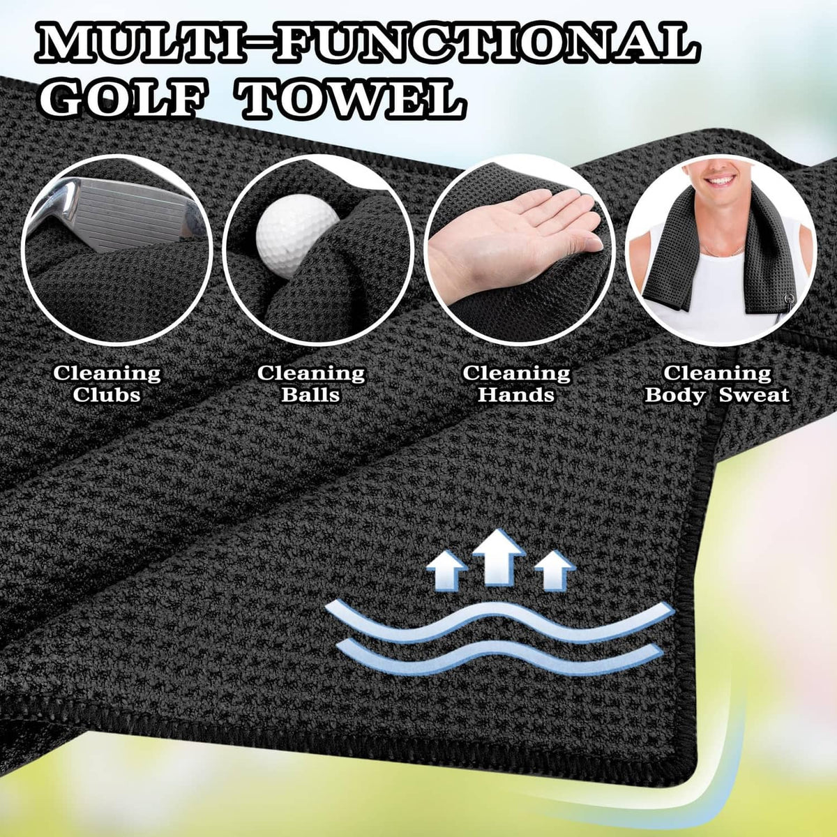 Seticek multi-use waffle golf towel, textured microfiber cloth with stitched edge