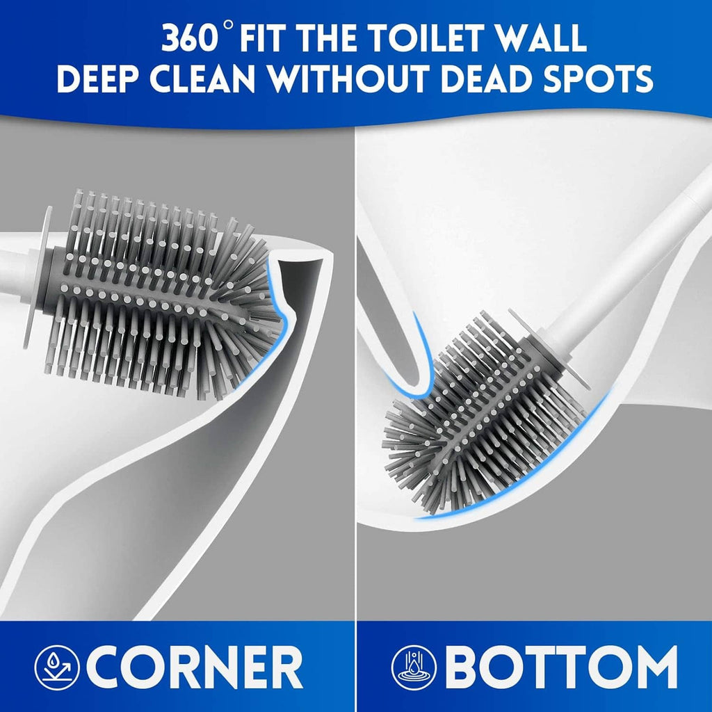 Silicone toilet brush head designed for corner and bottom cleaning