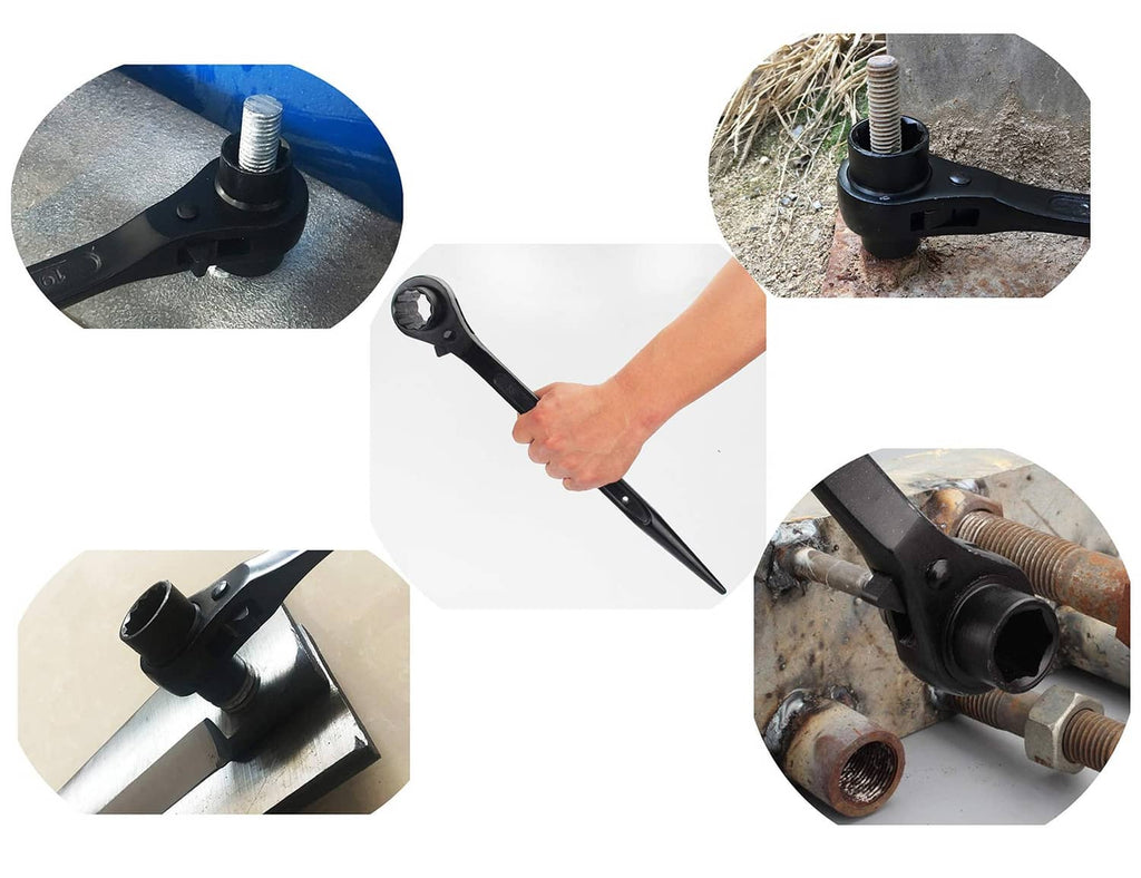 Black hex quick ratchet wrench pair for fastening threaded scaffold bolts