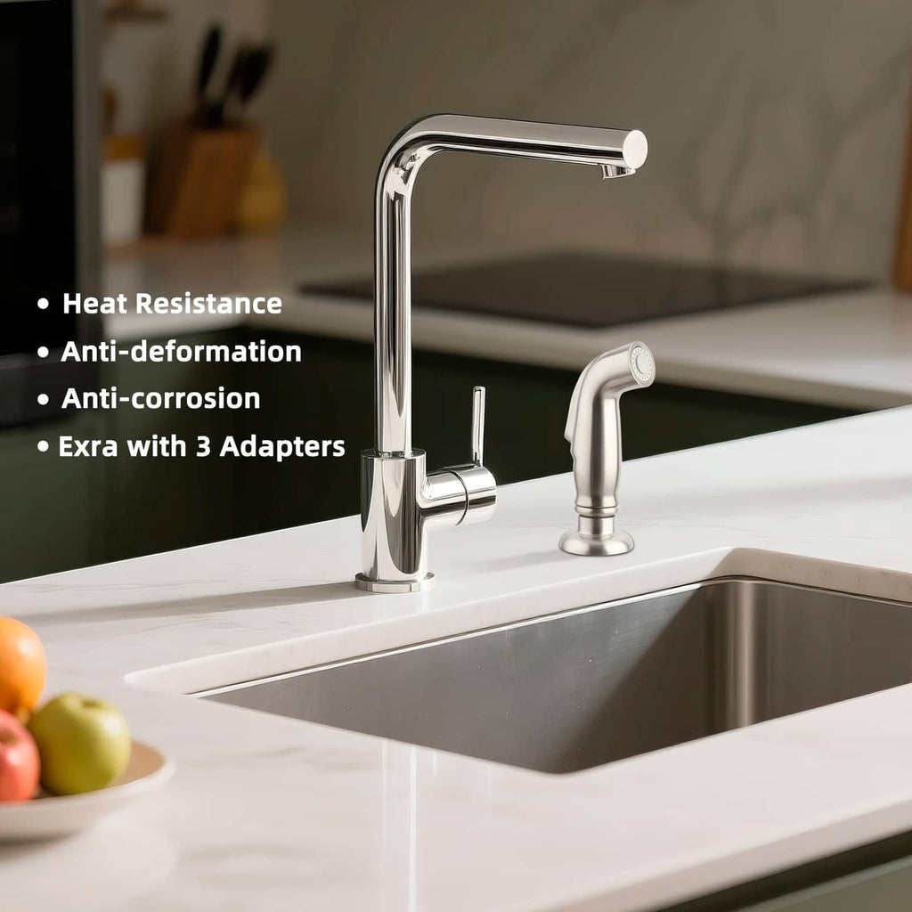 Stainless kitchen faucet with sprayer nozzle and thumb trigger handle
