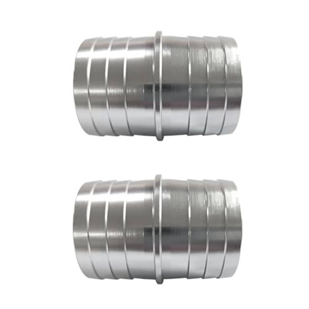 Aluminum hose barb splice coupler with ridged barbs on both ends, 1-1/2 inch.