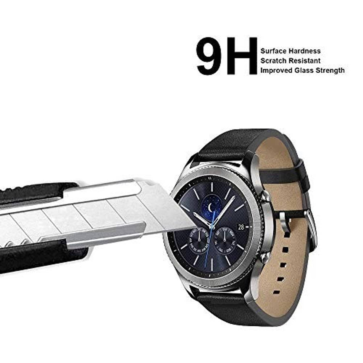 9H tempered glass screen protector being aligned on round smartwatch display