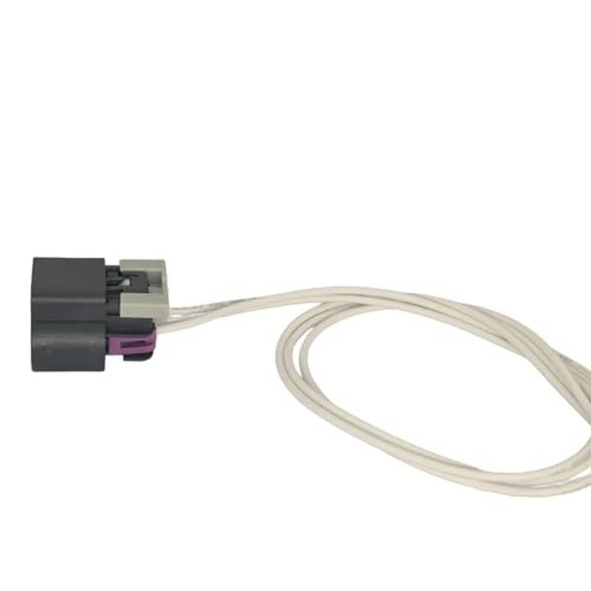Gray throttle sensor connector pigtail with purple insert and three light wire leads