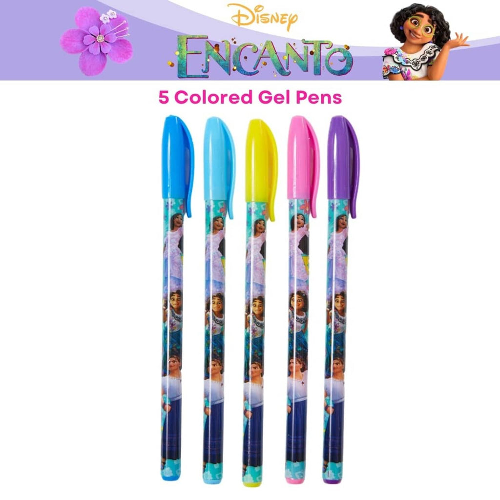 Five colored gel pens with character print bodies