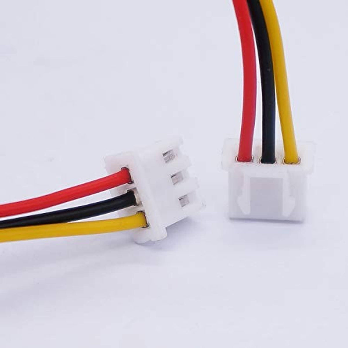 Potentiometer connector ends with white housing and red/black/yellow wires