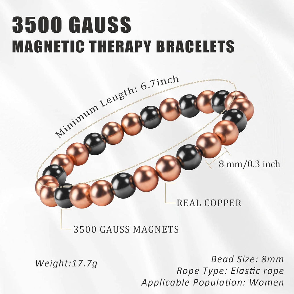 Alternating copper and black magnetic bead bracelet with 8mm round beads
