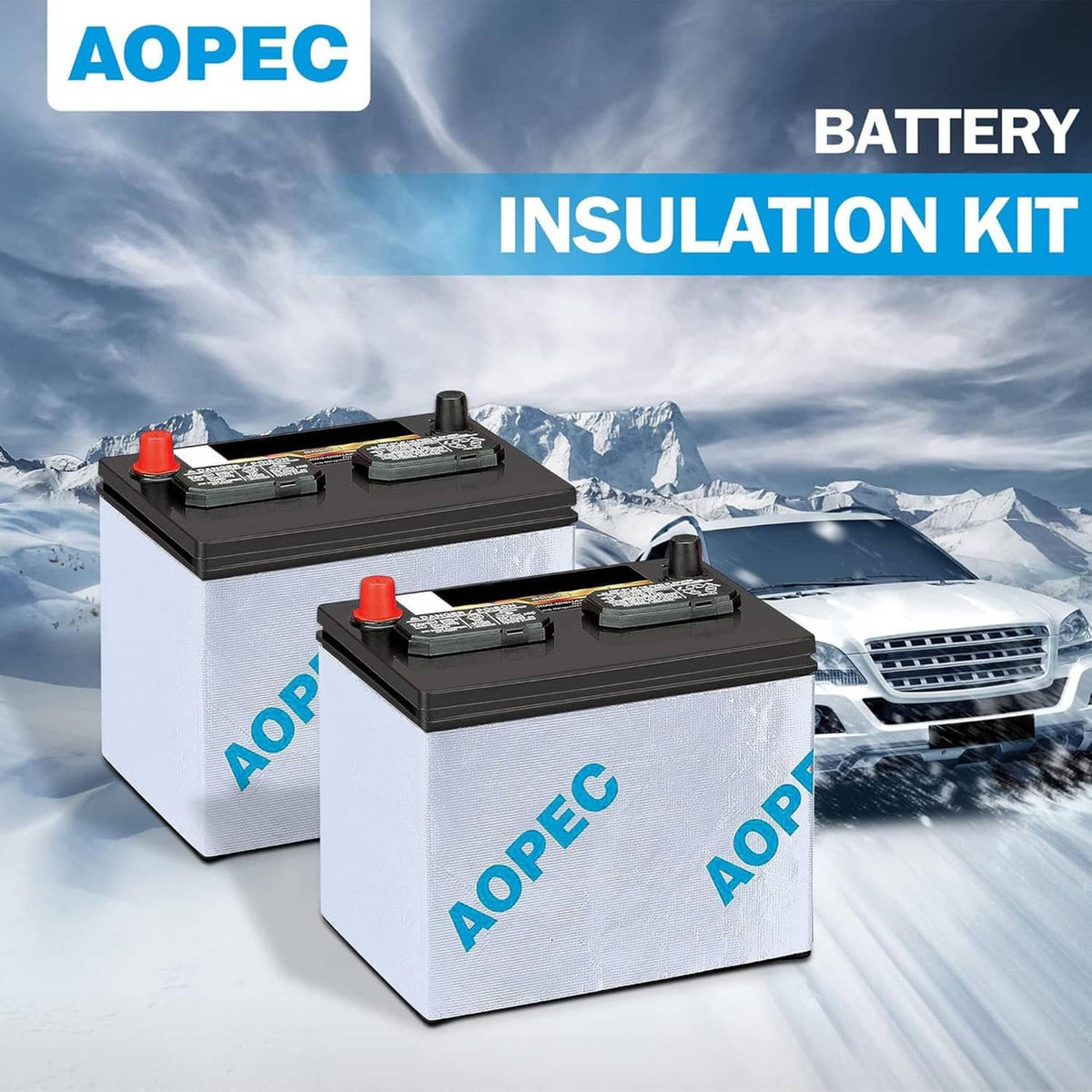 Pair of white battery insulation cases with black top caps for vehicle batteries