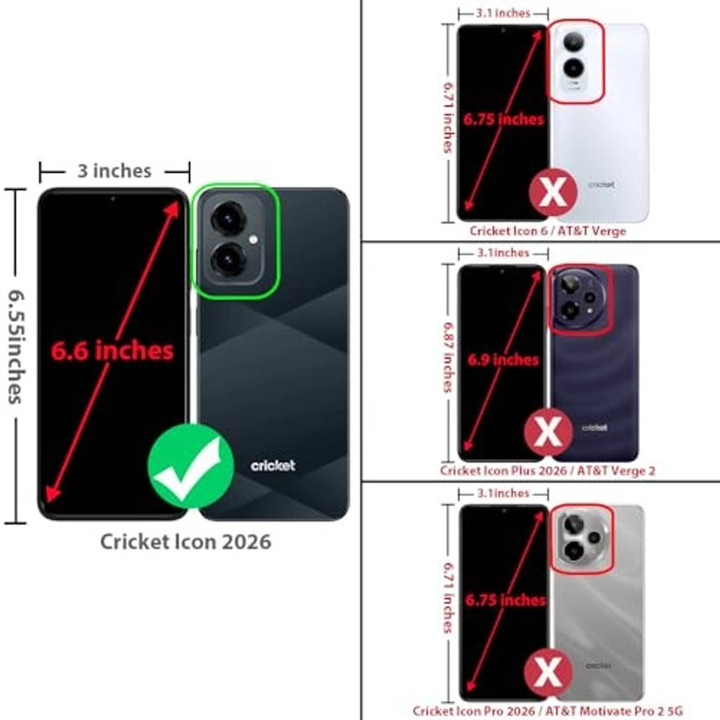 Rugged phone case sizing guide graphic with corner and camera cutout markers