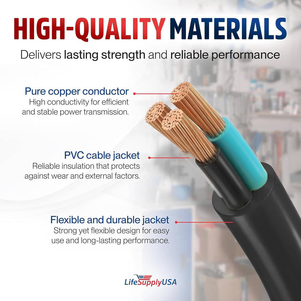 Black 14/3 extension cord showing PVC jacket and visible copper conductors