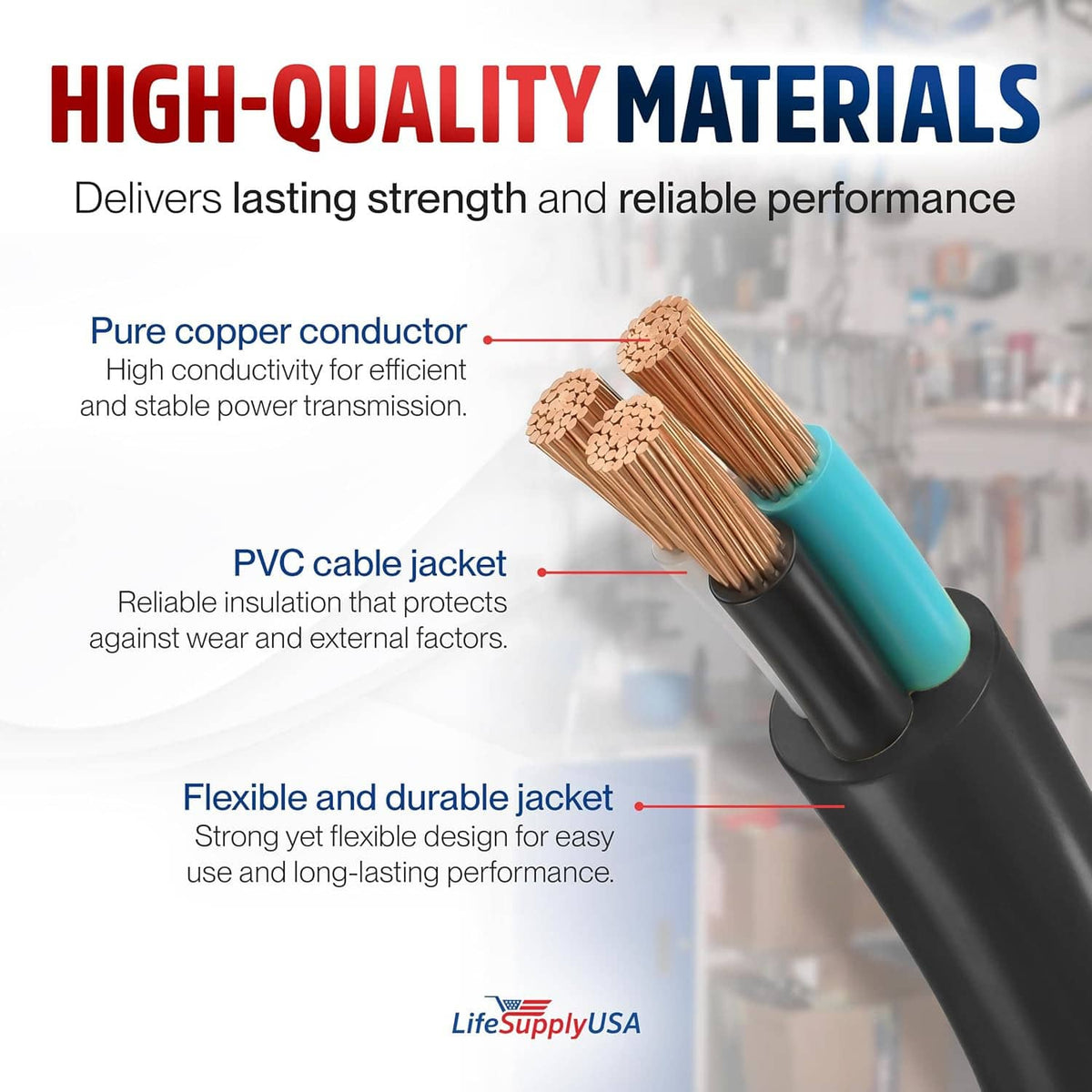 Black 14/3 extension cord showing PVC jacket and visible copper conductors