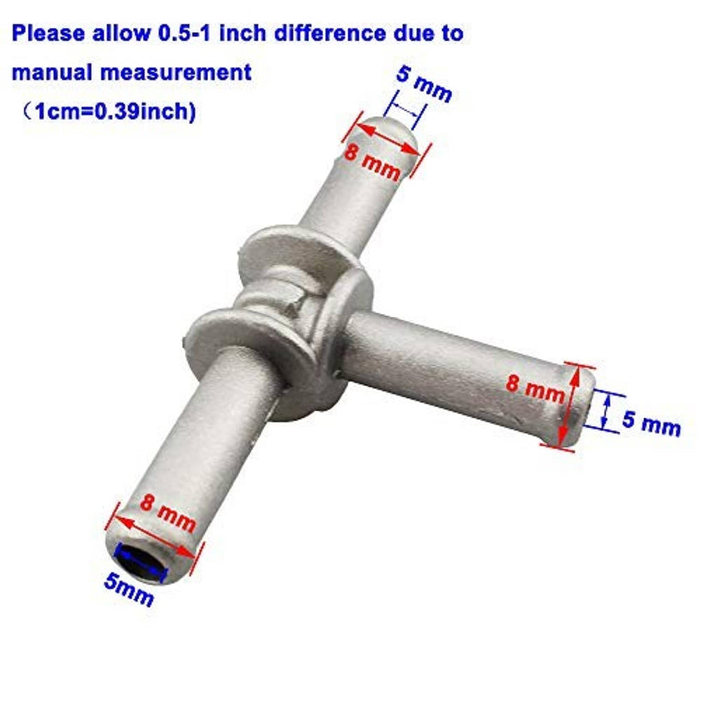 Aluminum coolant hose T-fitting coupler with central mount and side barbs, close-up