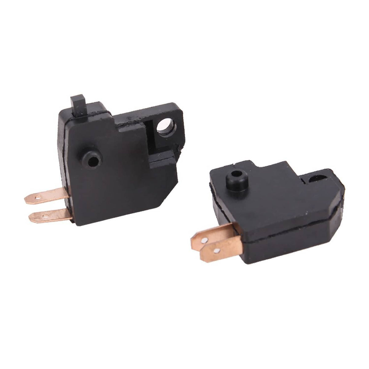 Brake light stop switch pair, black housings with copper spade terminals and mounting slots