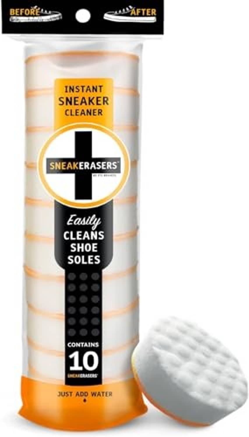 Instant Sneaker Cleaner bottle with included white scrubbing sponge for shoe soles