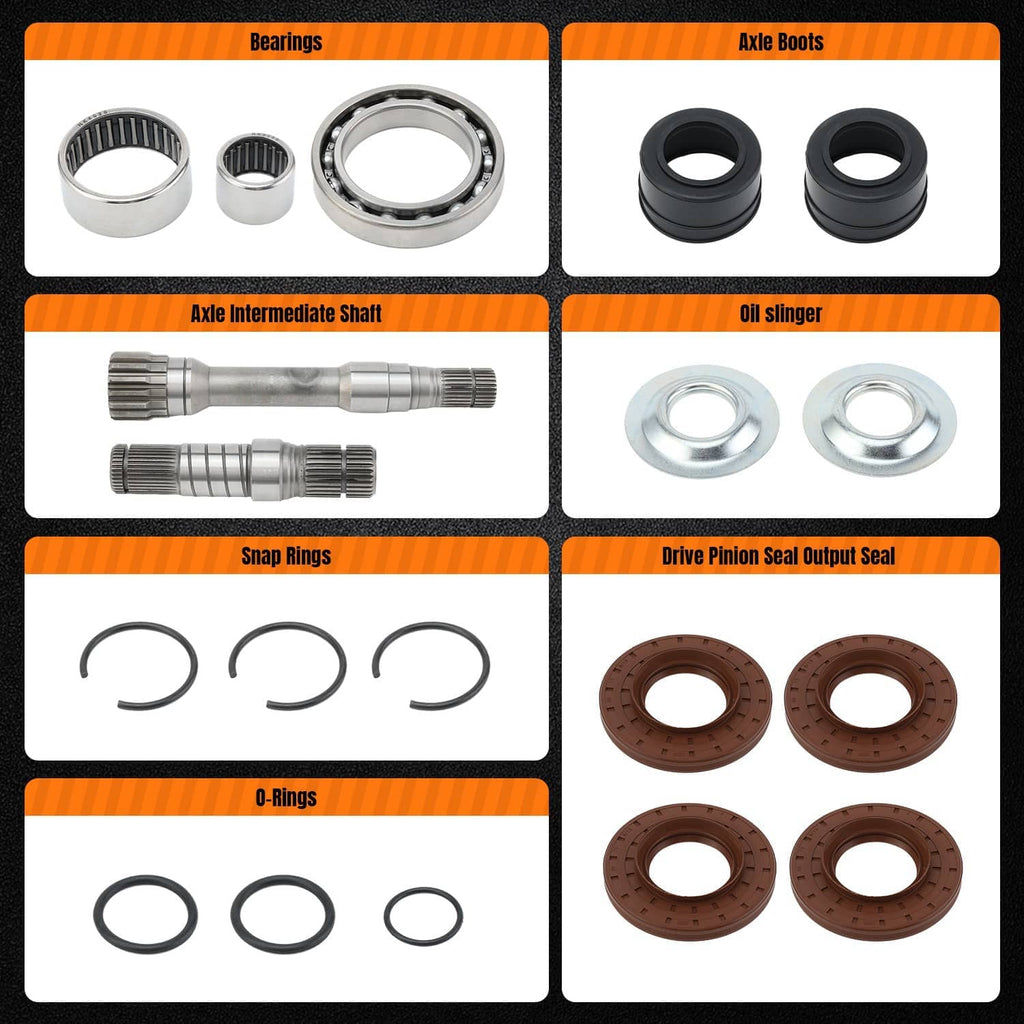 Axle intermediate shaft kit parts set: bearings, axle boots, snap rings, and seal rings