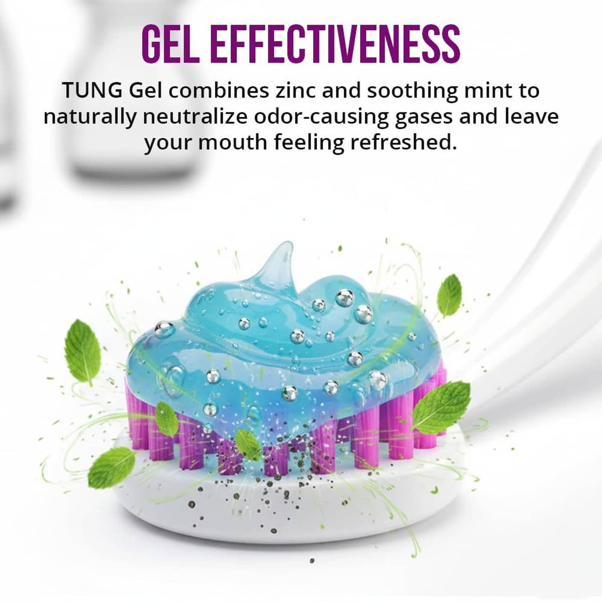 Blue tongue gel in a white tray with mint flecks, part of a tongue cleaning kit