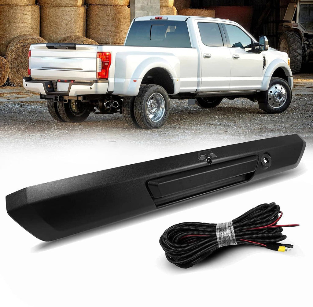 Tailgate handle assembly with backup camera and wiring harness, black