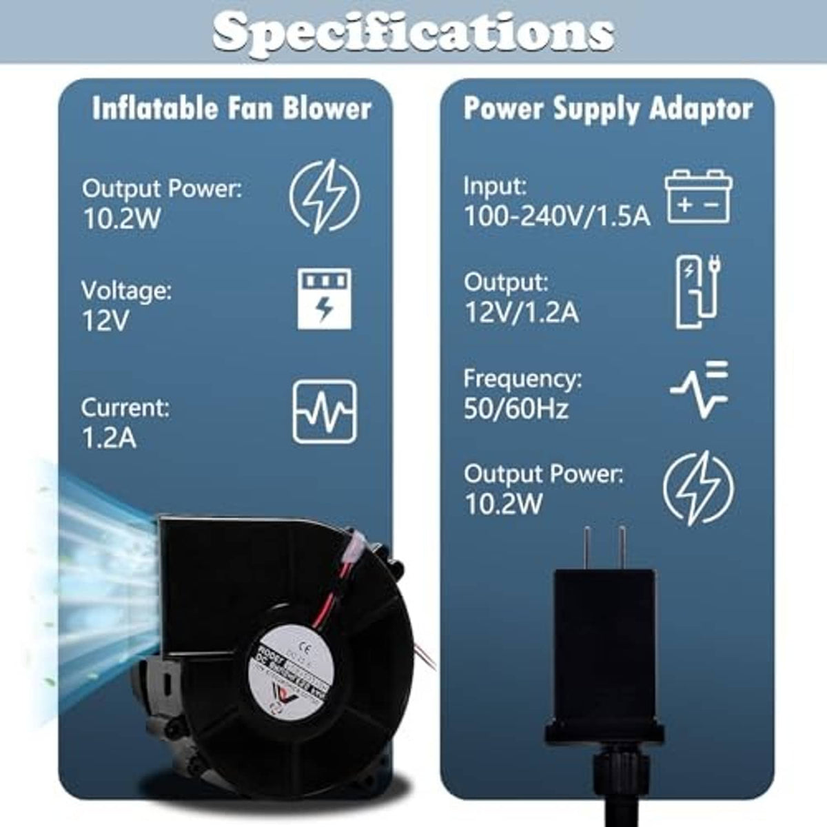 Mini fan blower with 12V power supply adapter and input-output wiring