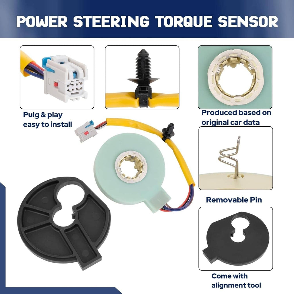 Power steering torque sensor set kit with sensor ring, wiring harness, and removable pin