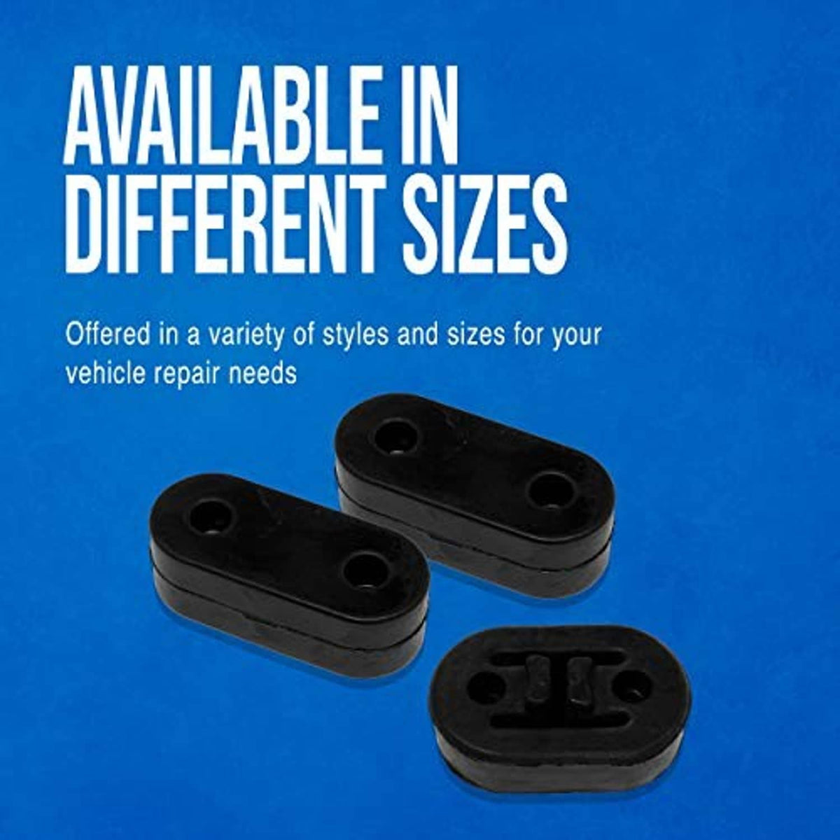 Set of black rubber exhaust hanger insulators with different hole patterns
