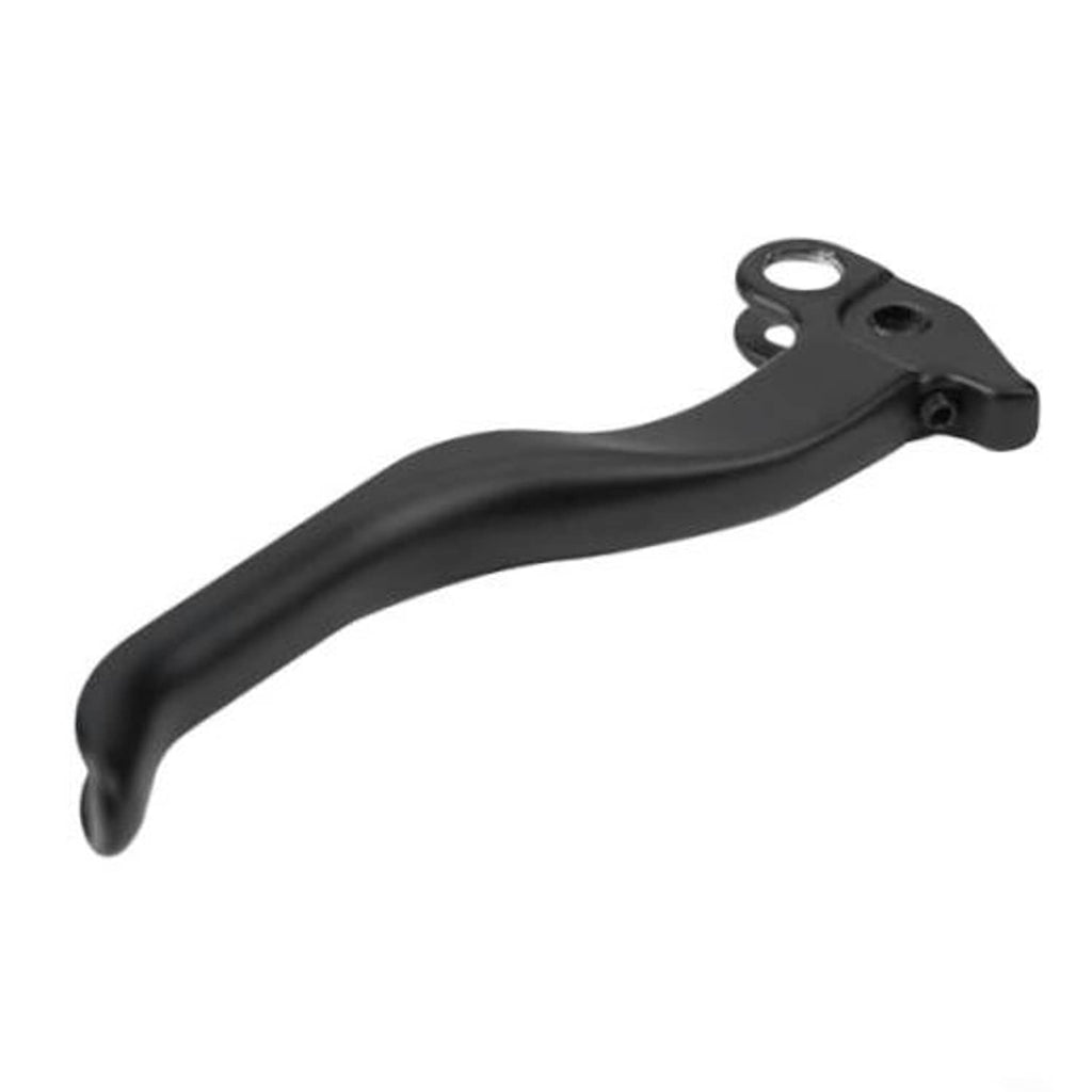 Black hydraulic brake lever pull rod with mounting holes and curved lever end