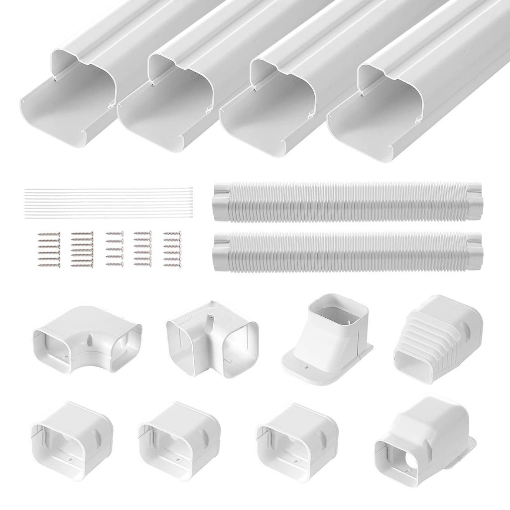 White PVC line set cover kit with straight covers, corrugated inserts, corner and end fittings