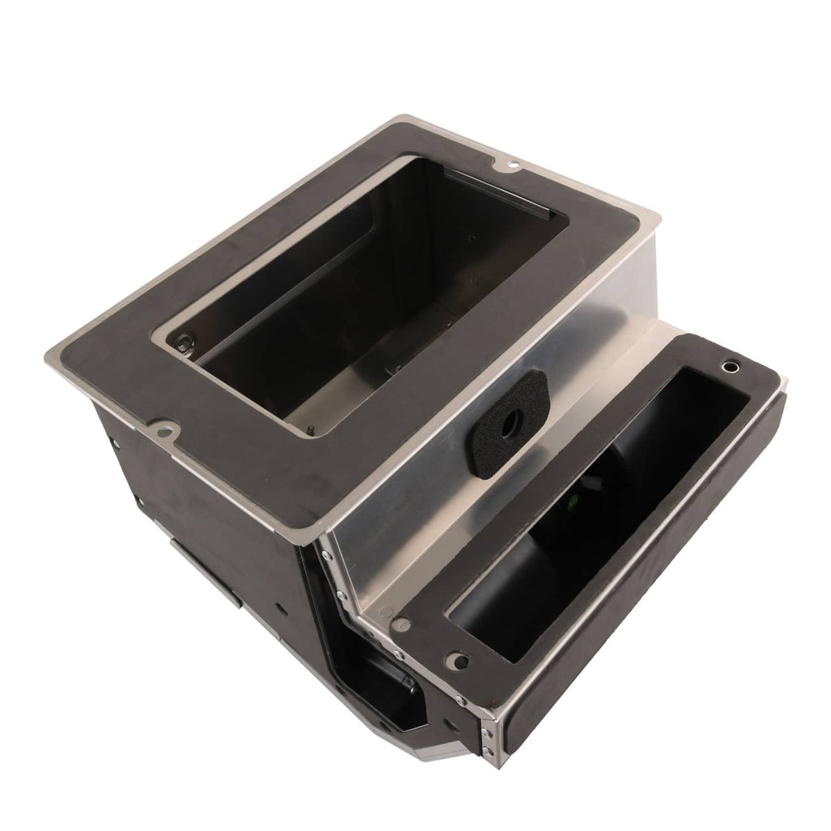 Heater box kit with open top and exposed black interior channels, aluminum frame