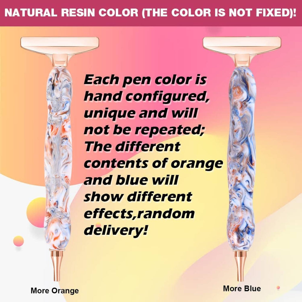 Diamond painting pens with swirled resin handles and rose-gold threaded metal tips