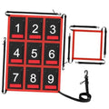 Adjustable baseball strike zone target net with numbered 1–9 red and black squares