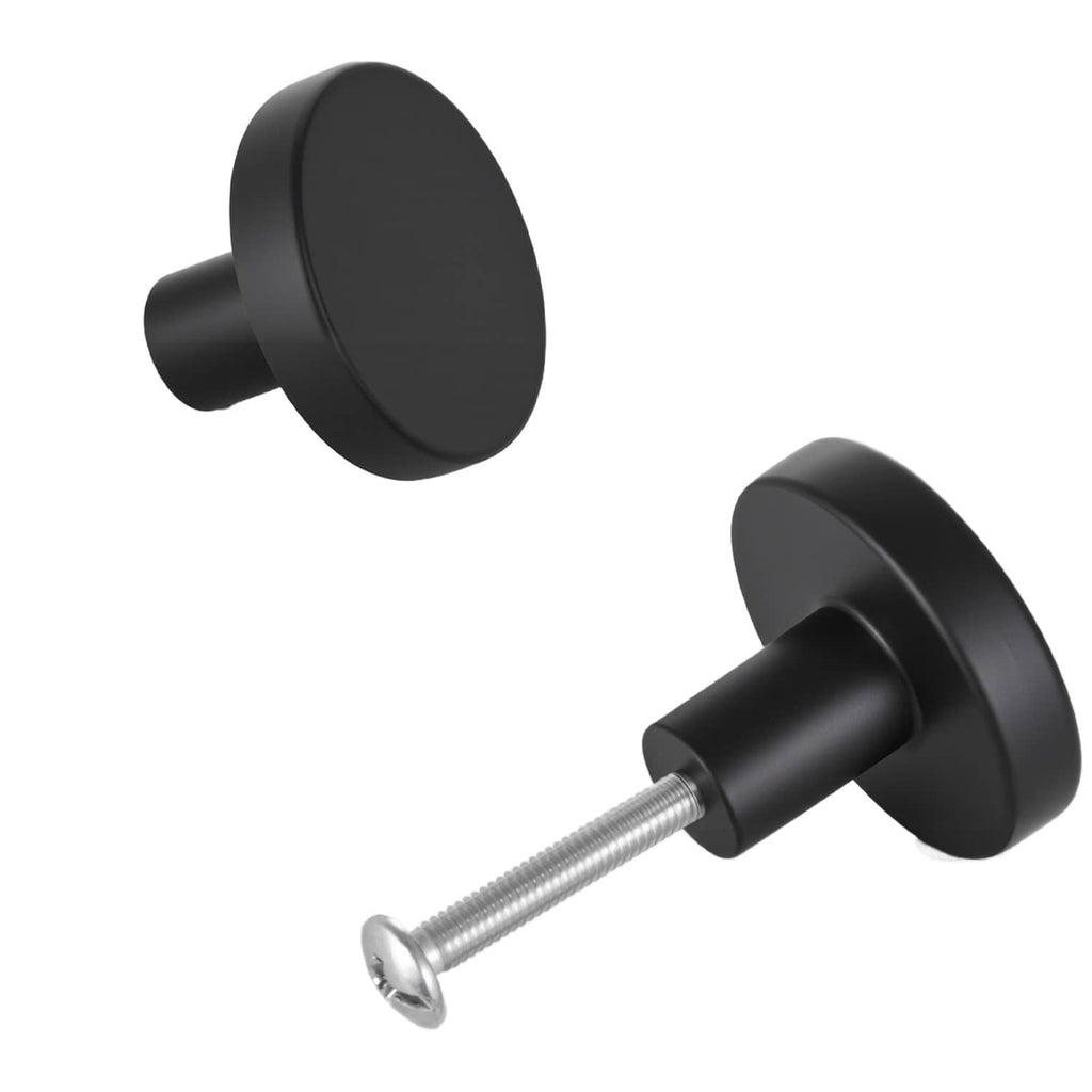 Black mushroom cabinet knob with short threaded mounting bolt, zinc alloy hardware.