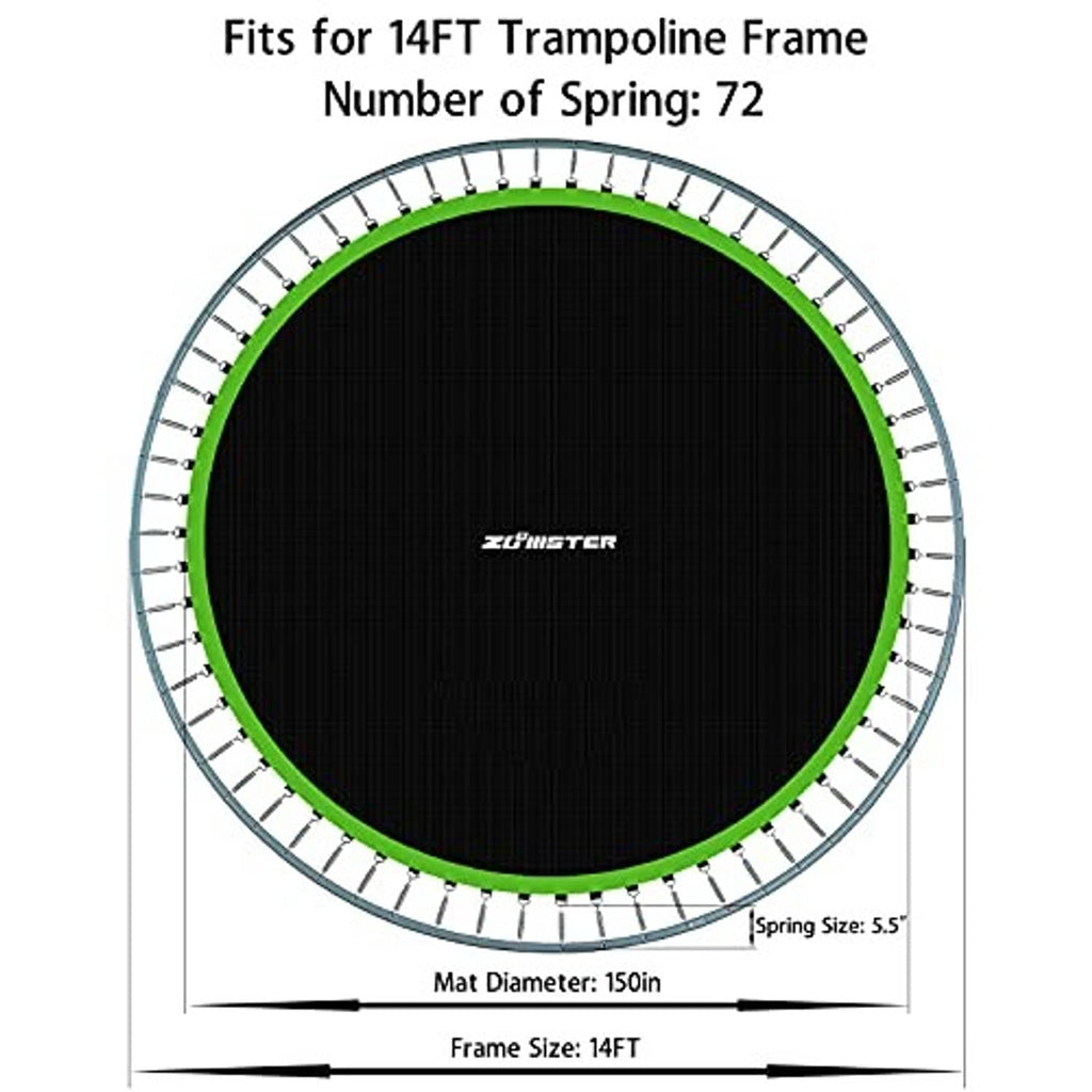 Round trampoline replacement mat with bright green border and evenly spaced spring points